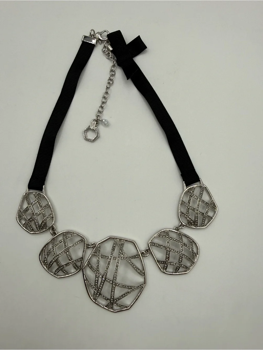 Simply Vera Silver Tone Geometric Statement Necklace Black Ribbon Collar